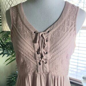 Sleeveless Laceup Smocked Lace Top
